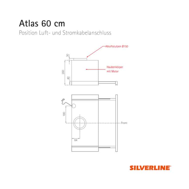Position Luft- und Stromkabelauslass Atlas 60 cm