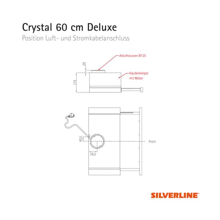 Position Luft- und Stromkabelauslass Crystal 60 cm Deluxe