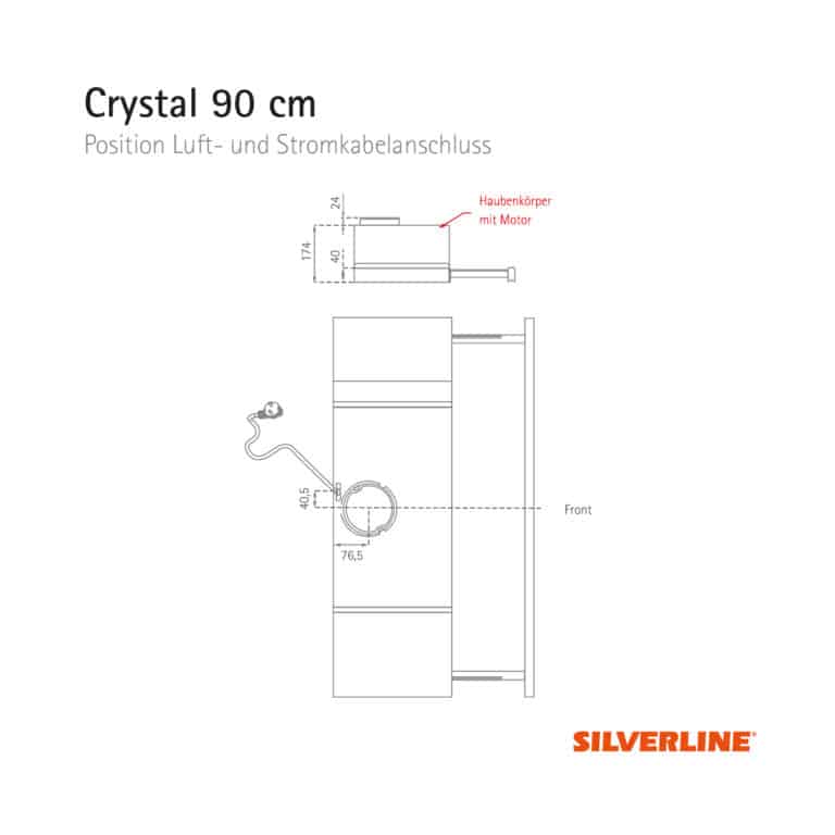 Position Luft- und Stromkabelauslass Crystal 90 cm