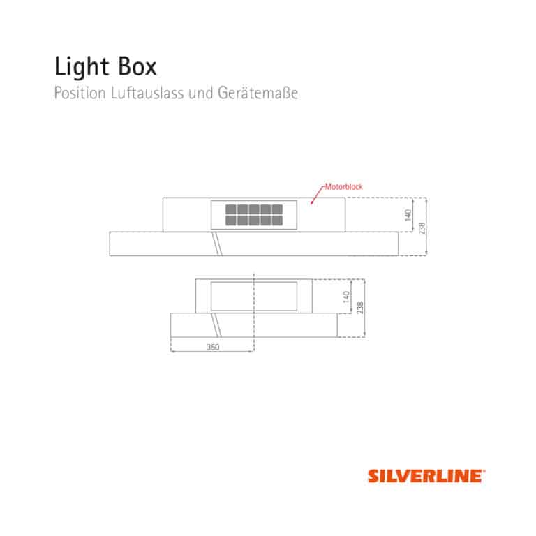 Position Luftauslass und Gerätemaße Light Box